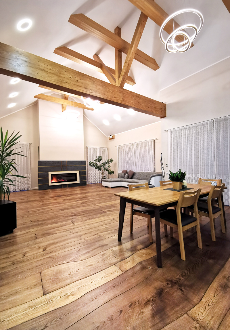 Exquisite curved wood flooring aka Bole floor, with wild, unique, and natural shapes in Rustic style